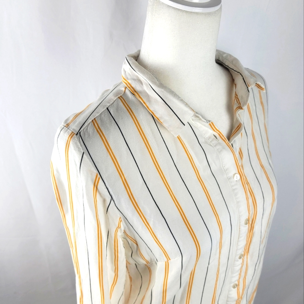 Midnight Sky white yellow black striped button up small - Picture 2 of 5